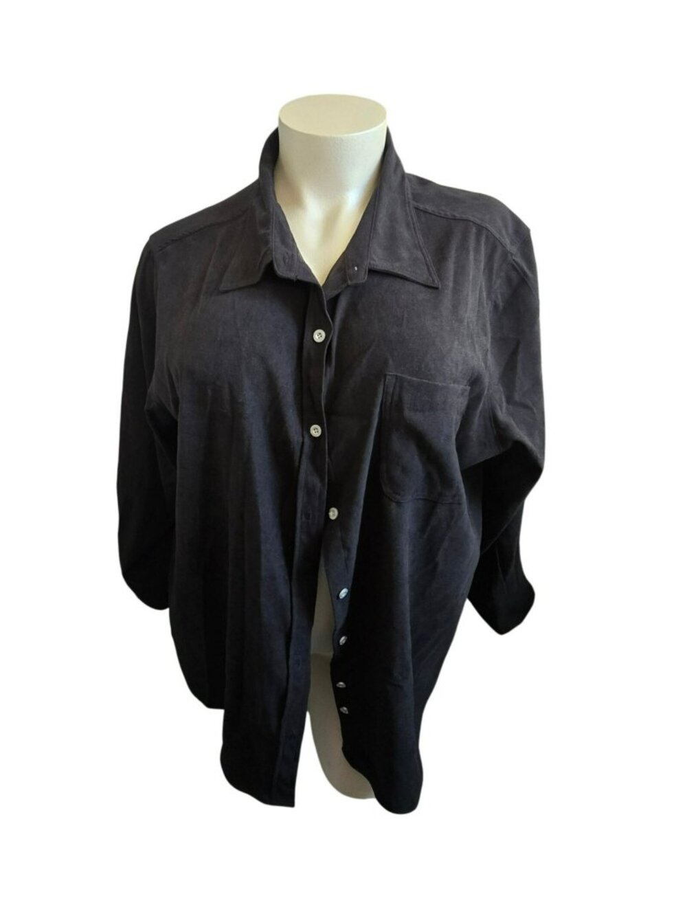 Black Sueded Button-Up Long Sleeve Shirt 3X Plus Size Womans JJ4302